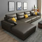 Faux Leather Sectional with 4 Pillows Back and Square Arm for Living Room