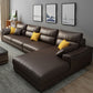 Faux Leather Sectional with 4 Pillows Back and Square Arm for Living Room