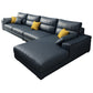 Faux Leather Sectional with 4 Pillows Back and Square Arm for Living Room