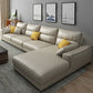 Faux Leather Sectional with 4 Pillows Back and Square Arm for Living Room