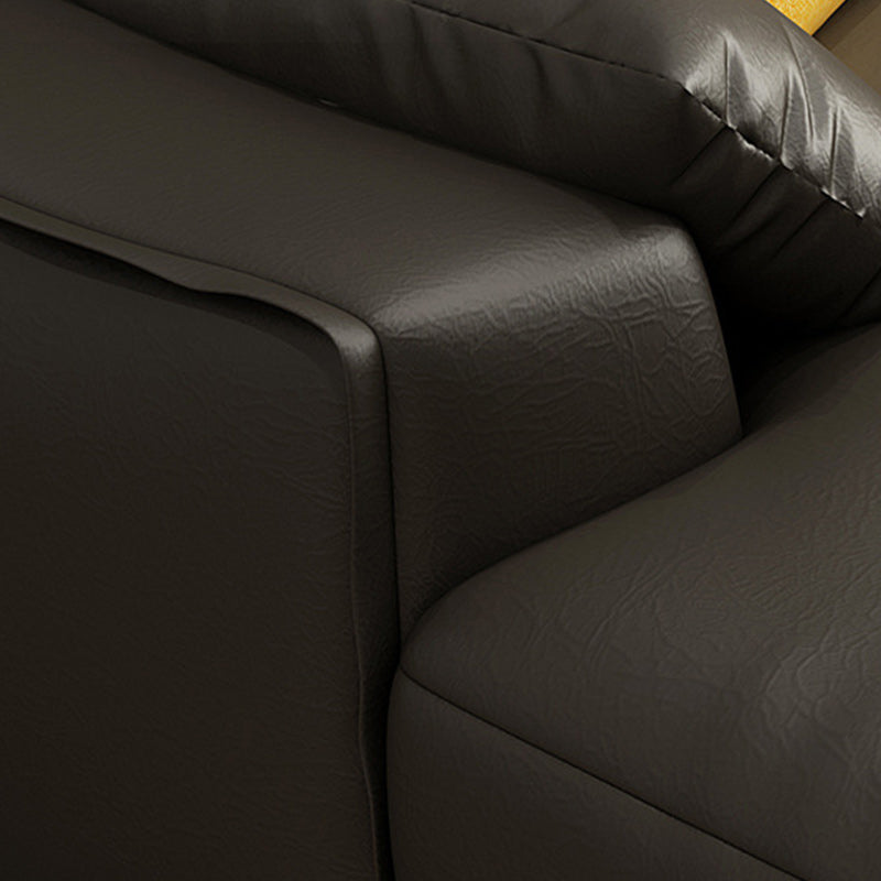 Faux Leather Sectional with 4 Pillows Back and Square Arm for Living Room