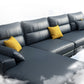 Faux Leather Sectional with 4 Pillows Back and Square Arm for Living Room