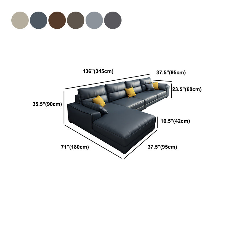 Faux Leather Sectional with 4 Pillows Back and Square Arm for Living Room