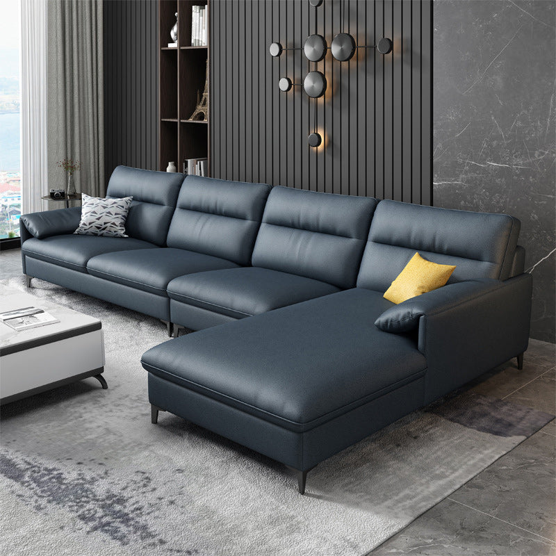 Contemporary Sectional with Pillow Top Arm Faux Leather Sectional in Blue