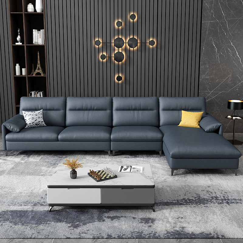 Contemporary Sectional with Pillow Top Arm Faux Leather Sectional in Blue