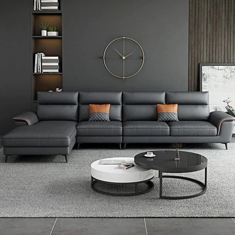 Modern 4-Seater Pillow Top Arm Sofa Faux Leather Sofa with Chaise - 129.9" W Left Clearhalo 'furn' 'furn_sectionals' 'Furniture' 'Living Room Furniture' 'Sectionals' 5823064