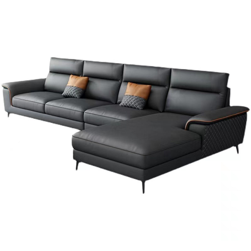 Modern 4-Seater Pillow Top Arm Sofa Faux Leather Sofa with Chaise - 129.9" W Clearhalo 'furn' 'furn_sectionals' 'Furniture' 'Living Room Furniture' 'Sectionals' 5823068