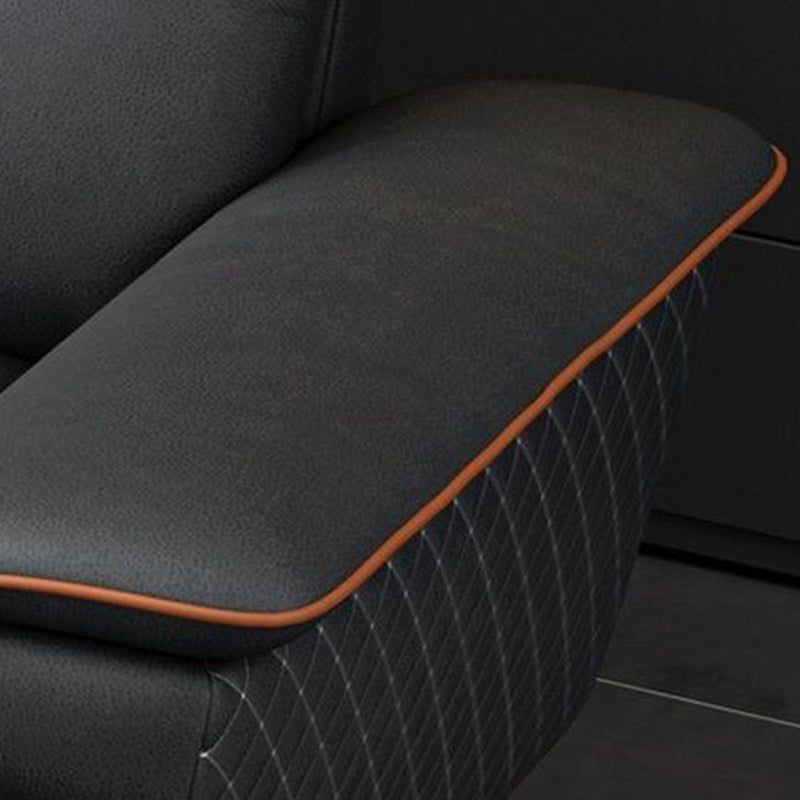 Modern 4-Seater Pillow Top Arm Sofa Faux Leather Sofa with Chaise - 129.9" W Clearhalo 'furn' 'furn_sectionals' 'Furniture' 'Living Room Furniture' 'Sectionals' 5823070