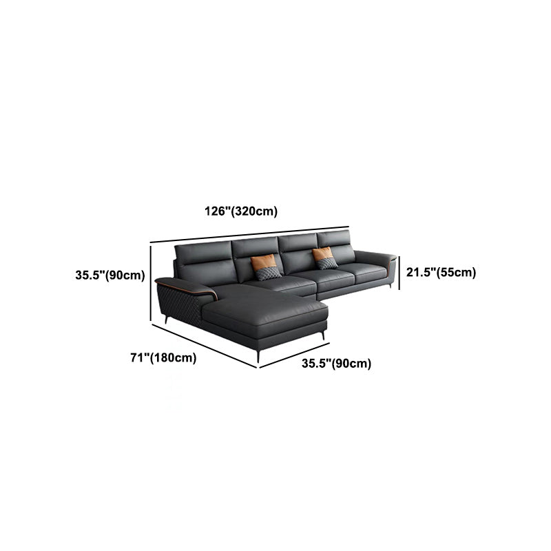 Modern 4-Seater Pillow Top Arm Sofa Faux Leather Sofa with Chaise - 129.9" W Clearhalo 'furn' 'furn_sectionals' 'Furniture' 'Living Room Furniture' 'Sectionals' 5823073