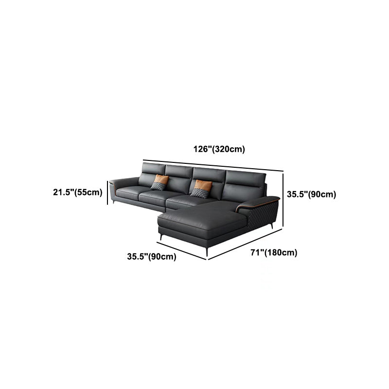 Modern 4-Seater Pillow Top Arm Sofa Faux Leather Sofa with Chaise - 129.9" W Clearhalo 'furn' 'furn_sectionals' 'Furniture' 'Living Room Furniture' 'Sectionals' 5823074