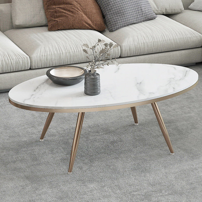 White Oval Stone Top Coffee Table with 4 Iron Legs Single Coffee Table Gold Black White Clearhalo 'Coffee & Accent Tables' 'Coffee Tables' 'coffee_tables' 'furn' 'furn_coffee_tables' 'Furniture' 'Living Room Furniture' 5823215