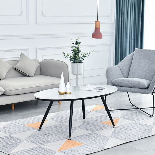 White Oval Stone Top Coffee Table with 4 Iron Legs Single Coffee Table Clearhalo 'Coffee & Accent Tables' 'Coffee Tables' 'coffee_tables' 'furn' 'furn_coffee_tables' 'Furniture' 'Living Room Furniture' 5823224