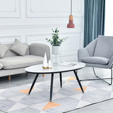 White Oval Stone Top Coffee Table with 4 Iron Legs Single Coffee Table Clearhalo 'Coffee & Accent Tables' 'Coffee Tables' 'coffee_tables' 'furn' 'furn_coffee_tables' 'Furniture' 'Living Room Furniture' 5823224