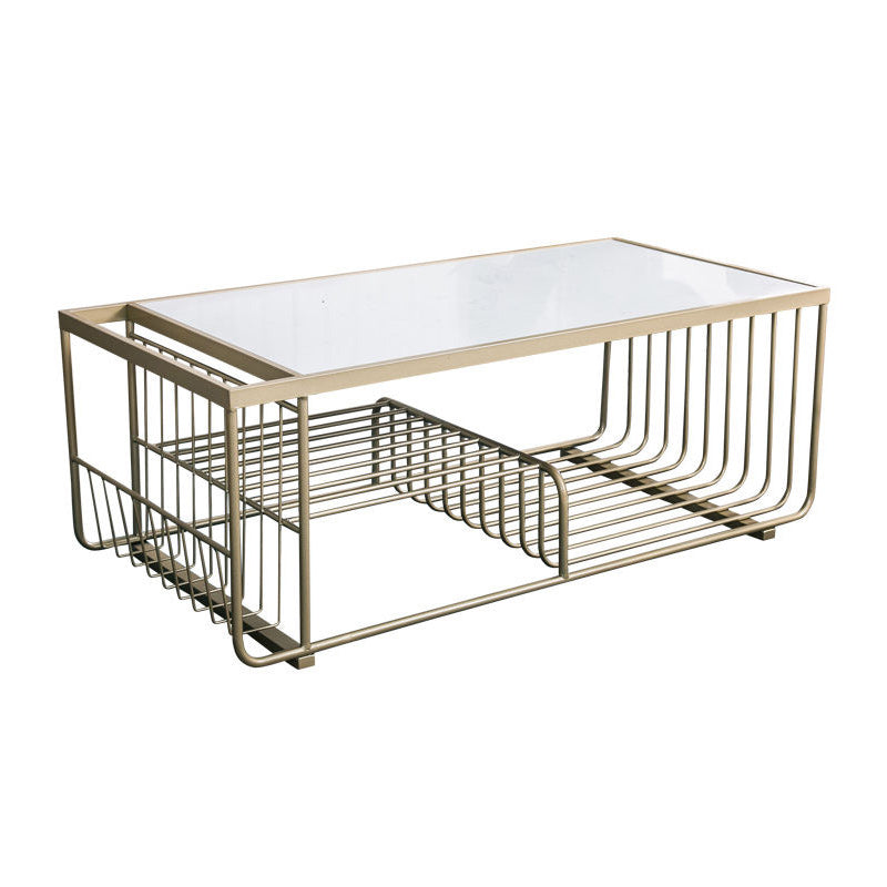 Rectangle Cocktail Table with 3 Iron Shelves and Marble Top Coffee Table Clearhalo 'Coffee & Accent Tables' 'Coffee Tables' 'coffee_tables' 'furn' 'furn_coffee_tables' 'Furniture' 'Living Room Furniture' 5823232