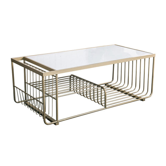 Rectangle Cocktail Table with 3 Iron Shelves and Marble Top Coffee Table Clearhalo 'Coffee & Accent Tables' 'Coffee Tables' 'coffee_tables' 'furn' 'furn_coffee_tables' 'Furniture' 'Living Room Furniture' 5823232