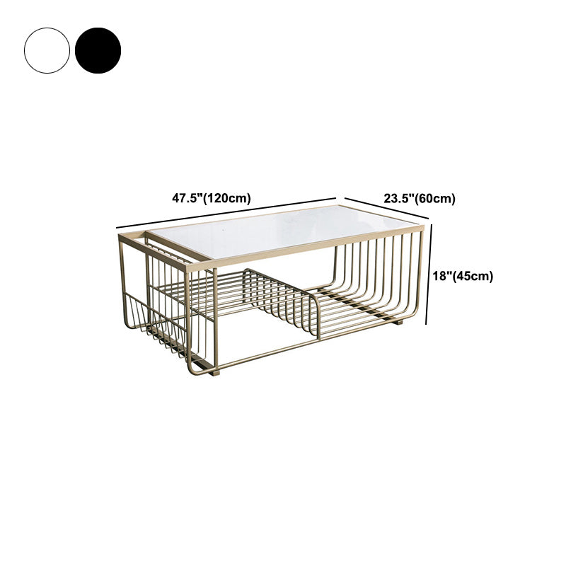 Rectangle Cocktail Table with 3 Iron Shelves and Marble Top Coffee Table Clearhalo 'Coffee & Accent Tables' 'Coffee Tables' 'coffee_tables' 'furn' 'furn_coffee_tables' 'Furniture' 'Living Room Furniture' 5823237