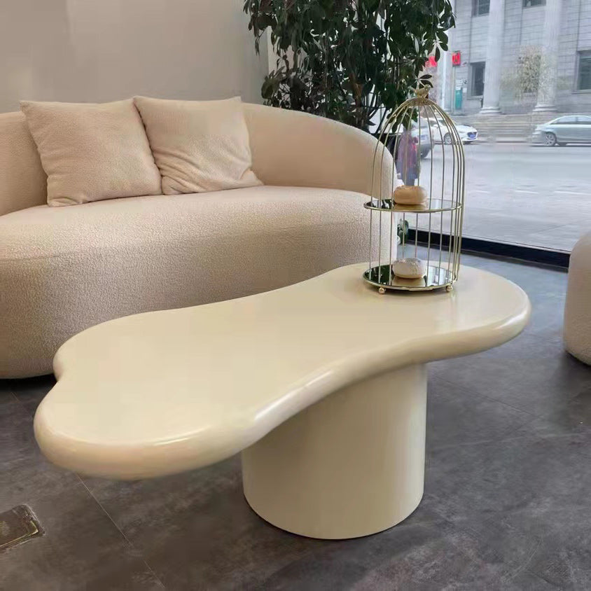 Mesa de centro con pedestal escandinavo, mesa de cóctel de madera de forma libre para sala de estar