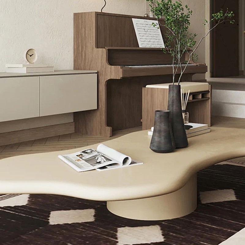Mesa de centro con pedestal escandinavo, mesa de cóctel de madera de forma libre para sala de estar