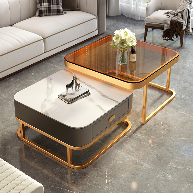 Mesa de centro de 17,72" de alto estilo Glam, mesa de cóctel con estructura metálica y 2 mesas de centro nido