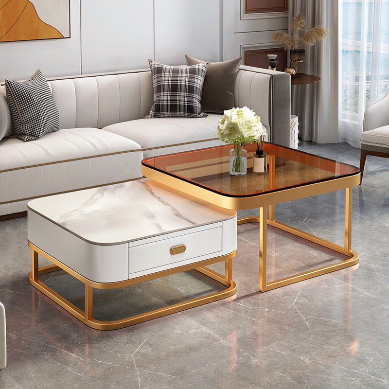 Mesa de centro de 17,72" de alto estilo Glam, mesa de cóctel con estructura metálica y 2 mesas de centro nido