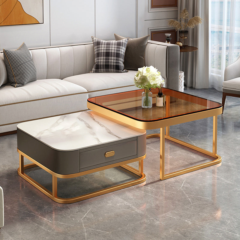 Mesa de centro de 17,72" de alto estilo Glam, mesa de cóctel con estructura metálica y 2 mesas de centro nido