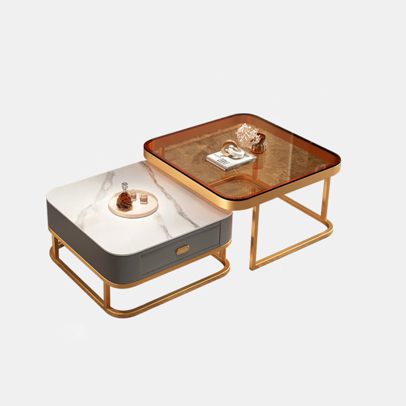 Mesa de centro de 17,72" de alto estilo Glam, mesa de cóctel con estructura metálica y 2 mesas de centro nido