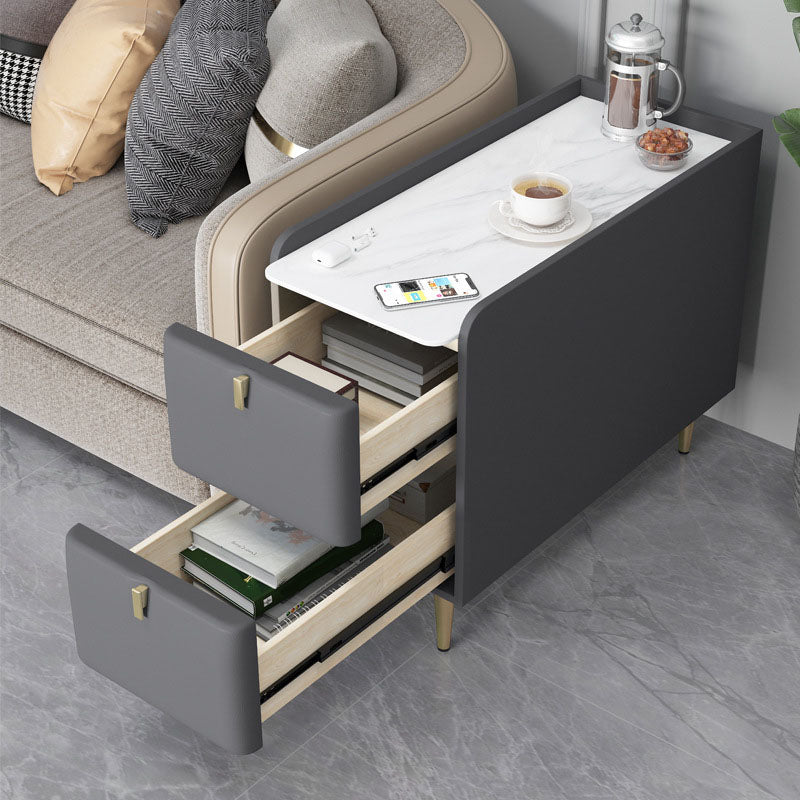 Tavola del lato superiore in ardesia rettangolare moderna 23.6 "Fine 4 gambe in metallo alto 4 gambe con 2 cassetti