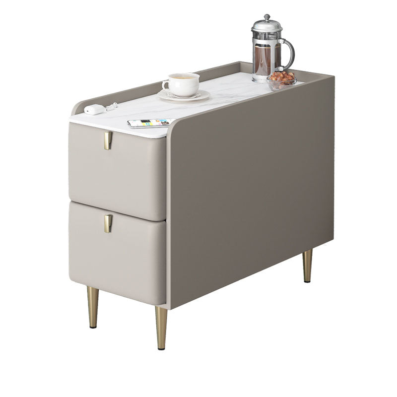 Tavola del lato superiore in ardesia rettangolare moderna 23.6 "Fine 4 gambe in metallo alto 4 gambe con 2 cassetti