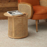 17.7" Tall Solid Wood Round Top Side Table Drum Base End Table with Storage