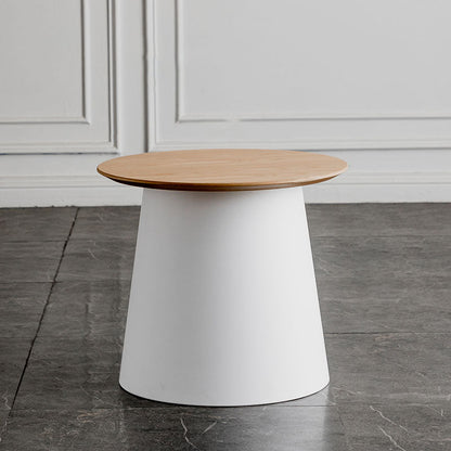 Contemporary Wooden Round Top Table Acrylic Pedestal End Table