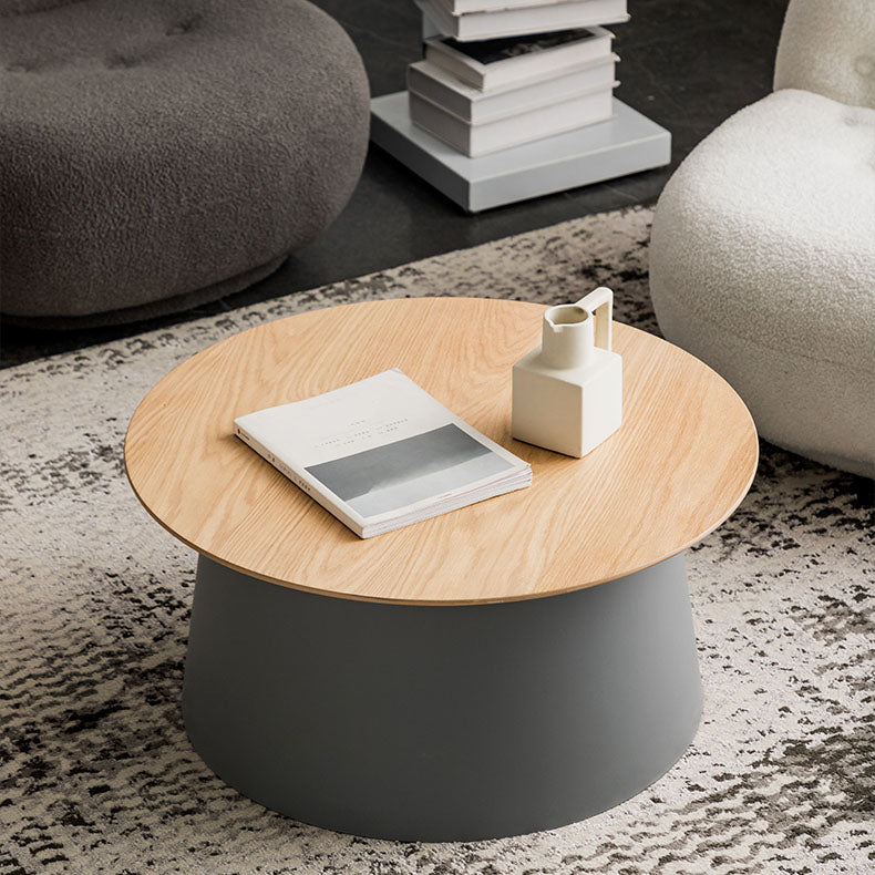 Contemporary Wooden Round Top Table Acrylic Pedestal End Table