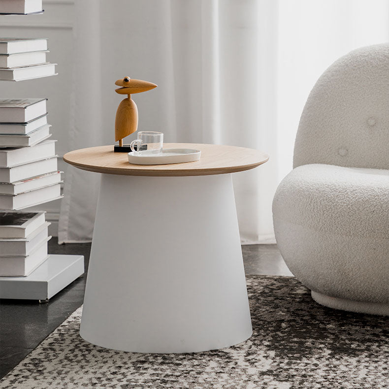 Contemporary Wooden Round Top Table Acrylic Pedestal End Table