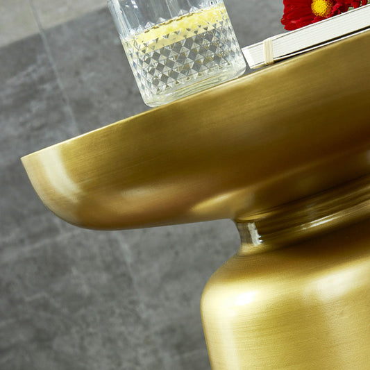 Mid-century Modern 16.9" Tall Round Top Side Table Metal Pedestal End Table