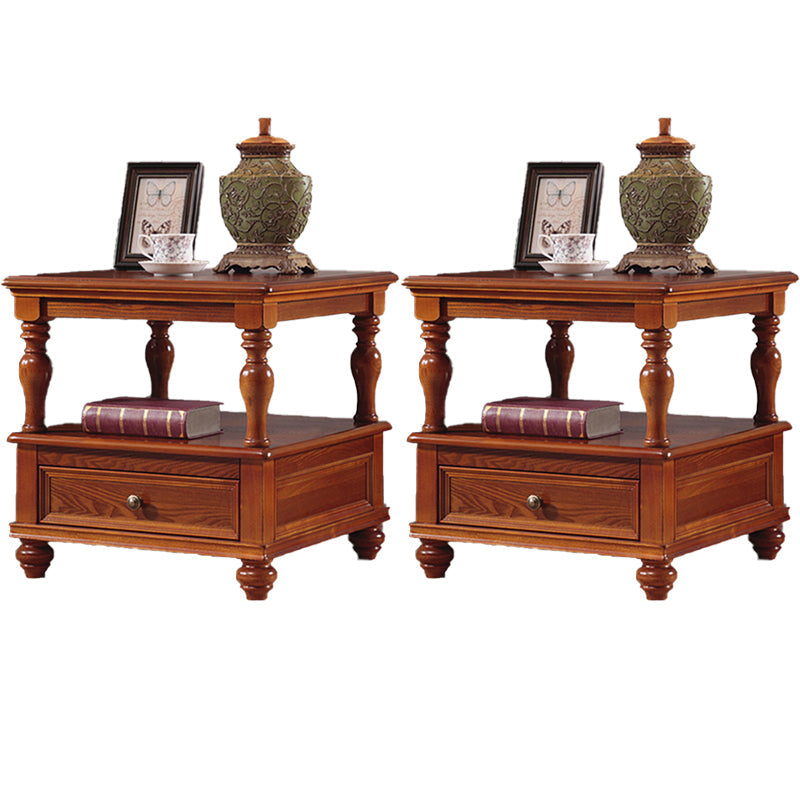 23.6" Tall Square Wood Top Side Table Brown 4 Legs End Table with Storage Light Brown 2 Clearhalo 'Coffee & Accent Tables' 'End & Side Tables' 'end_side_tables' 'furn' 'furn_end_side_tables' 'Furniture' 'Living Room Furniture' 5823572