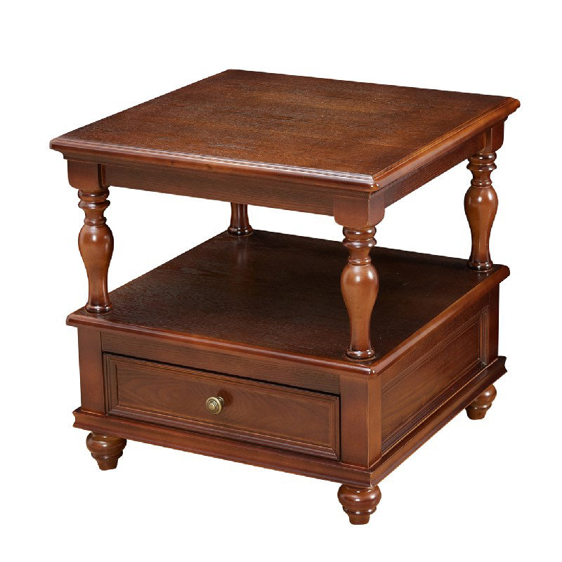 23.6" Tall Square Wood Top Side Table Brown 4 Legs End Table with Storage Clearhalo 'Coffee & Accent Tables' 'End & Side Tables' 'end_side_tables' 'furn' 'furn_end_side_tables' 'Furniture' 'Living Room Furniture' 5823581