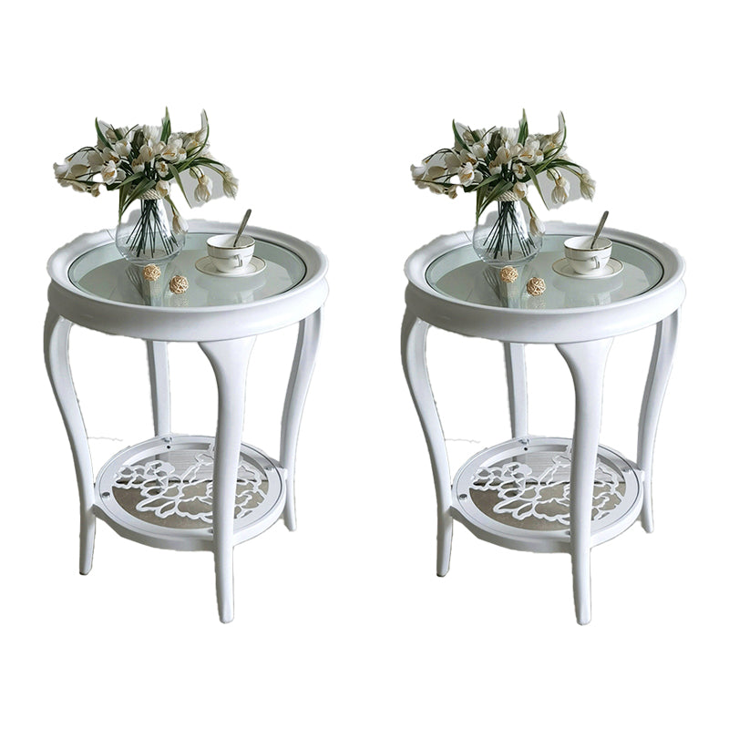 Table d'appoint en verre rond de 25,6 "de haut en bois à 4 jambes table de bout avec étagère