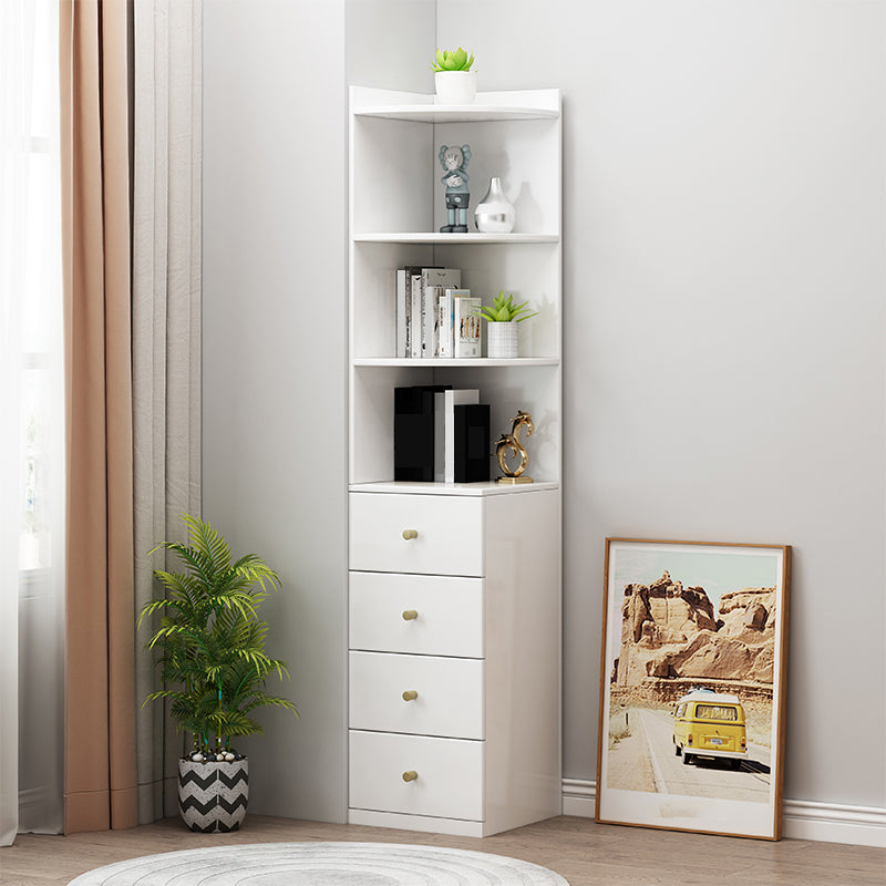 73,23 "Alta cassetta angolare a 4 cassetti, cassa di accento di legno con ripiani