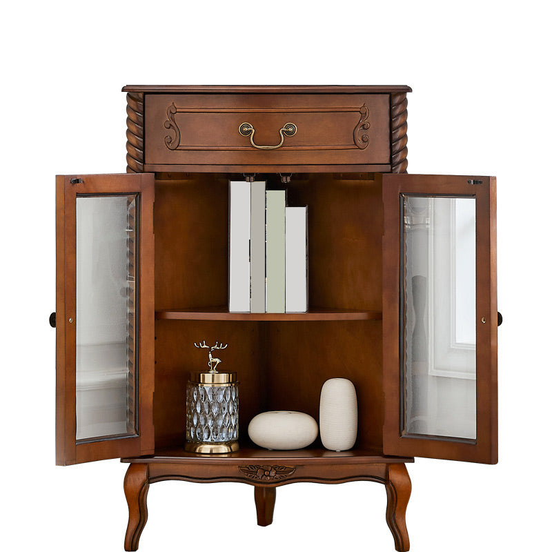 Mid-century Modern Brown Corner Cabinet, Wooden Accent Cabinet with Shelves Clearhalo 'Cabinets & Chests' 'cabinets_chests' 'furn' 'furn_cabinets_chests' 'Furniture' 'Living Room Furniture' 5826192