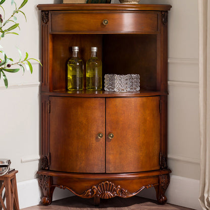 Mid-century Modern Brown Corner Cabinet, Wooden Accent Cabinet with Shelves 17.7"L x 17.7"W x 39.4"H