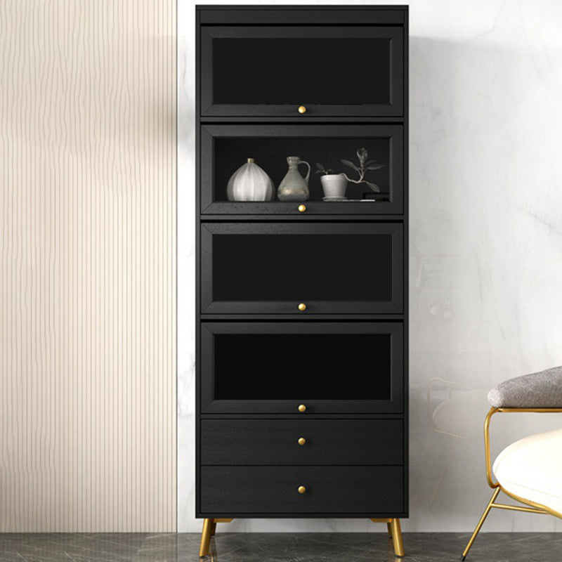 Armoire contemporaine à 2 tiroirs en bois noir, armoire à accent rectangle