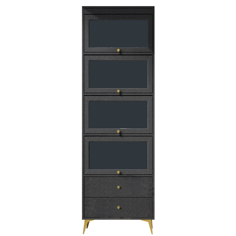 Armoire contemporaine à 2 tiroirs en bois noir, armoire à accent rectangle