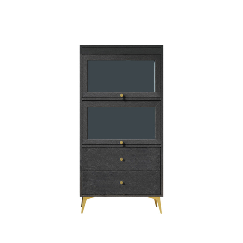 Armoire contemporaine à 2 tiroirs en bois noir, armoire à accent rectangle