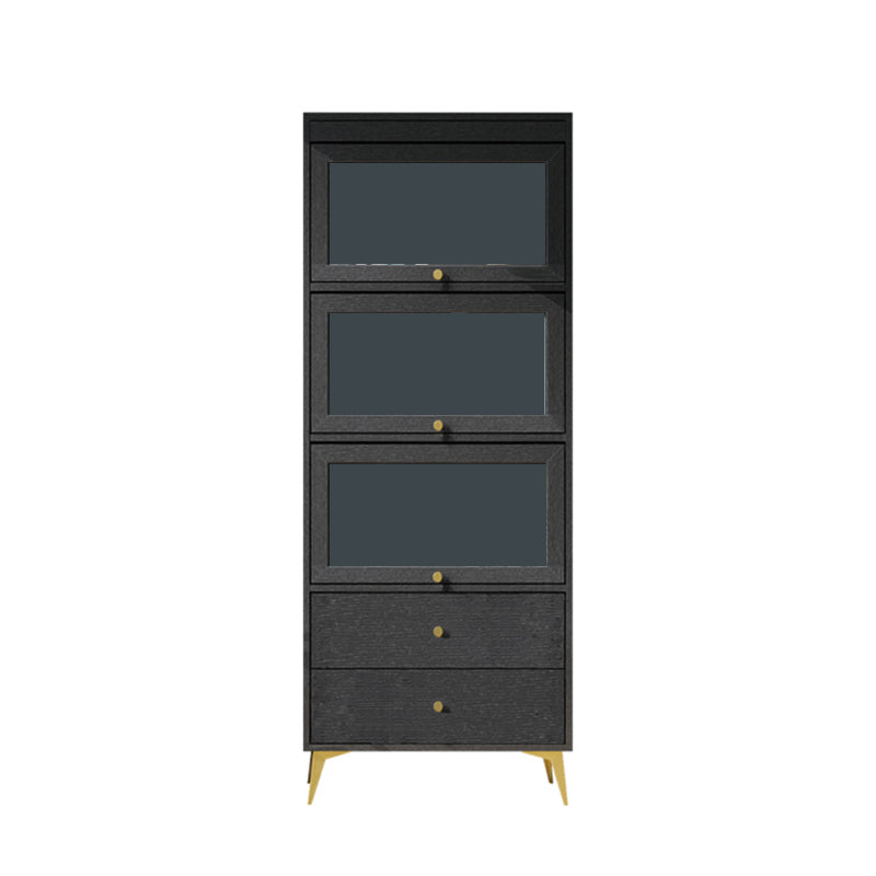 Armoire contemporaine à 2 tiroirs en bois noir, armoire à accent rectangle