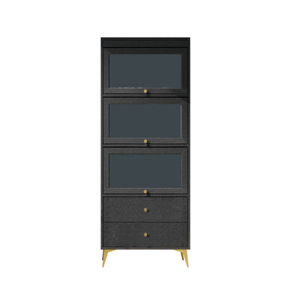 Armoire contemporaine à 2 tiroirs en bois noir, armoire à accent rectangle