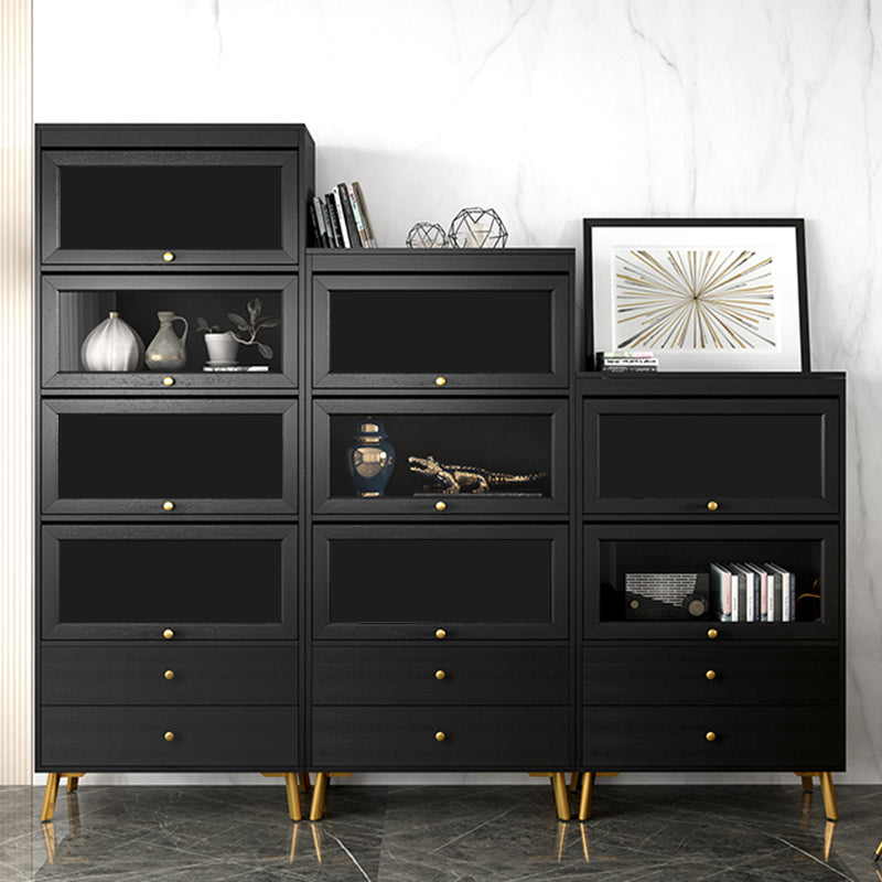 Armoire contemporaine à 2 tiroirs en bois noir, armoire à accent rectangle