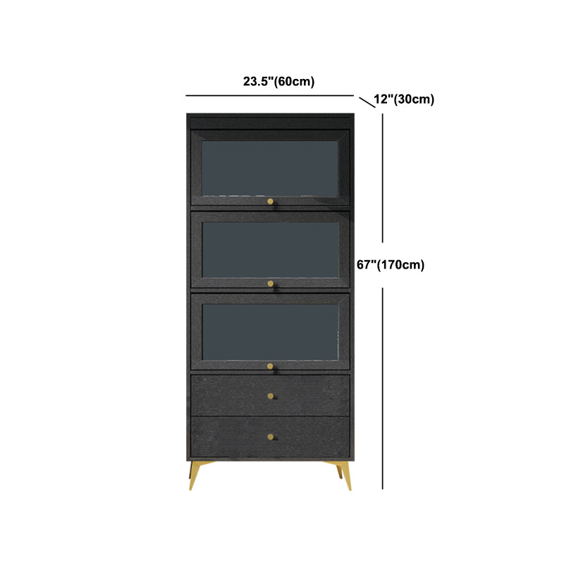 Armoire contemporaine à 2 tiroirs en bois noir, armoire à accent rectangle