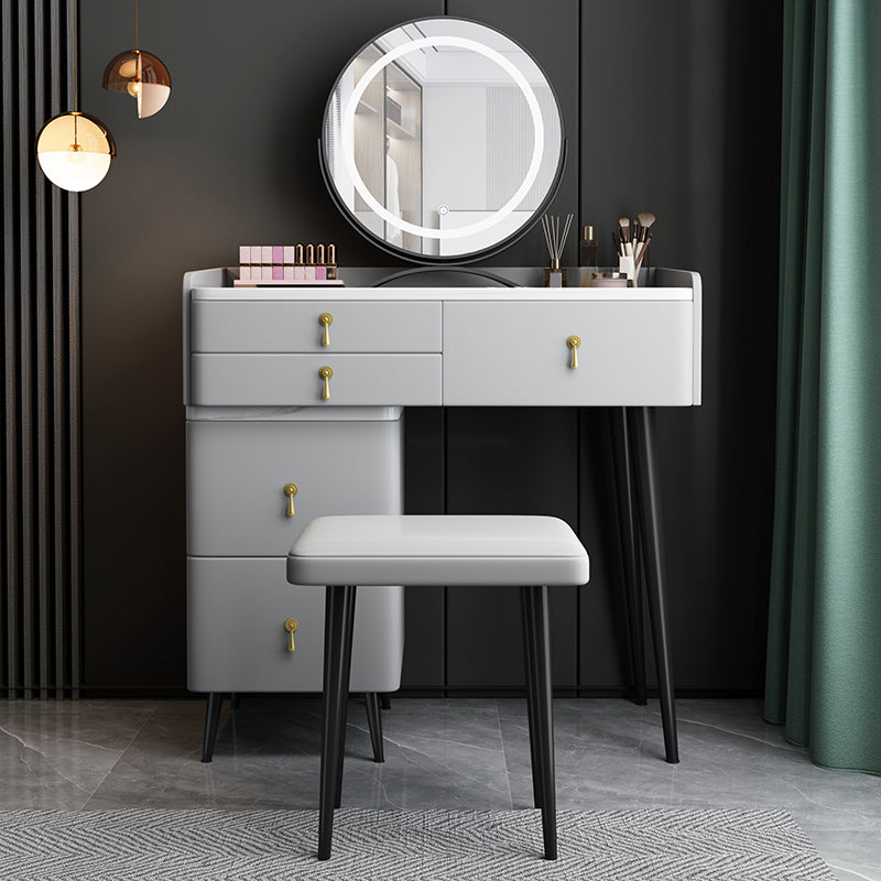 Wood and Metal Vanity Table with Stone Top Makeup Desk in Grey/Orange