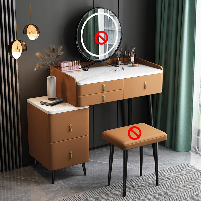 Wood and Metal Vanity Table with Stone Top Makeup Desk in Grey/Orange