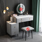 Wood and Metal Vanity Table with Stone Top Makeup Desk in Grey/Orange