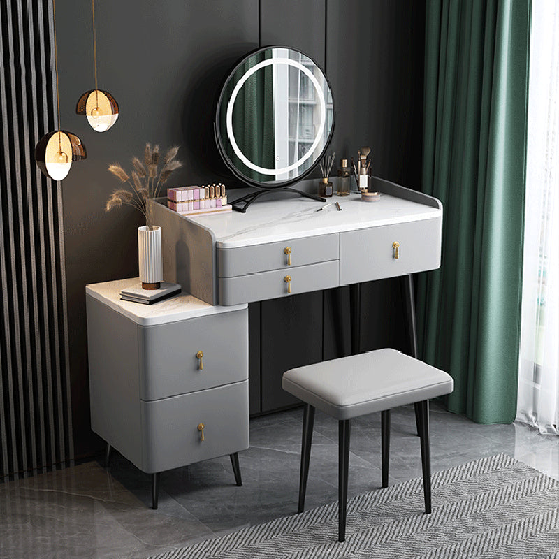 Wood and Metal Vanity Table with Stone Top Makeup Desk in Grey/Orange